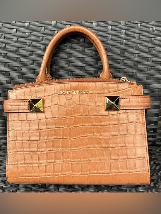 Michael Kors Cognac Croc-Embossed Top-Handle Satchel With Gold Hardware